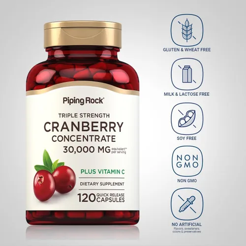 Miniatura 3 de Piping Rock Pastillas de arándano 120 cápsulas Suplemento para mujeres y hombres Extracto concentrado de triple fuerza más vitamina C Sin