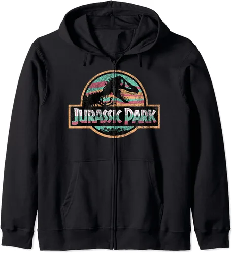 Jurassic Park Sudadera con capucha y cremallera con logotipo clásico colorido Negro S