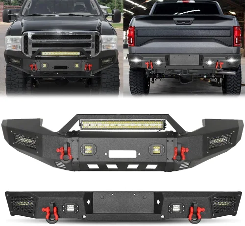 Miniatura 9 de BESTZHEYU Parachoques delantero compatible con F250 F350 F450 2017 2018 2019 2020 2021 2022 con placa de cabrestante y luces LED