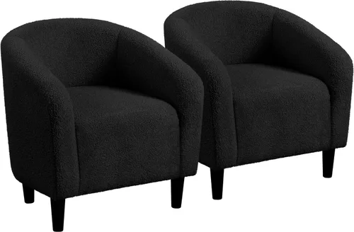 Yaheetech Juego de 2 sillones, silla de club de tela de bouclé, silla elegante de sherpa con asiento suave y acolchado para sala de estar, Negro