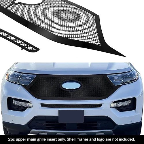Miniatura 3 de APS Compatible con Ford Explorer 2020-2024 King Ranch & Limited y XLT parte superior principal de acero inoxidable rejilla de malla negra inserto