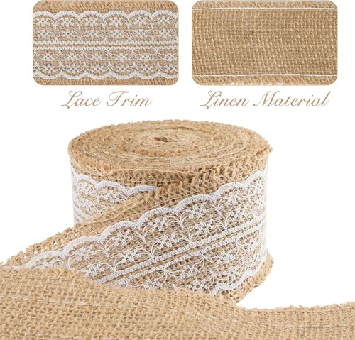 Miniatura 4 de jijAcraft Rollo de cinta de arpillera de yute natural, 2.4 pulgadas x 5.5 yardas, cinta de arpillera de encaje blanco rústico para manualidades