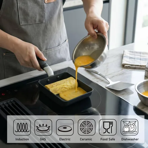 Miniatura 4 de TECHEF – Molde para tortilla de huevo japonés, Tamagoyaki, sartén antiadherente, libre de PFOA, apto para lavavajillas, listo para inducción, Negro