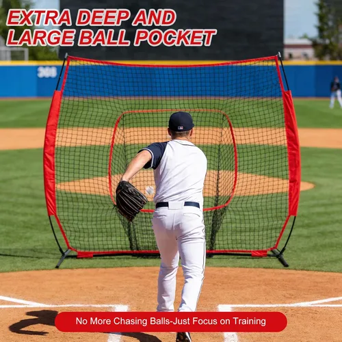 Miniatura 8 de NEWBULIG Red de béisbol y sóftbol de 7 x 7 pies, práctica de lanzamiento, bateo y redes de bateo, incluyendo bolsa portátil, para jugadores de todos