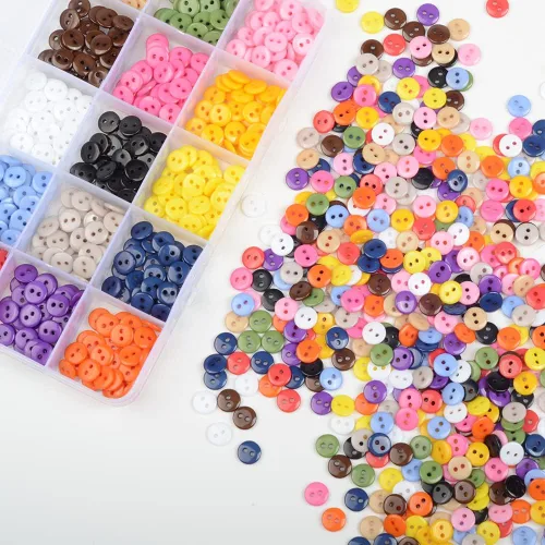 Miniatura 5 de Botones redondos de 2 agujeros para manualidades, 1125 botones de costura de 0.35 pulgadas (0.354 in), botones de resina de 15 colores, para coser