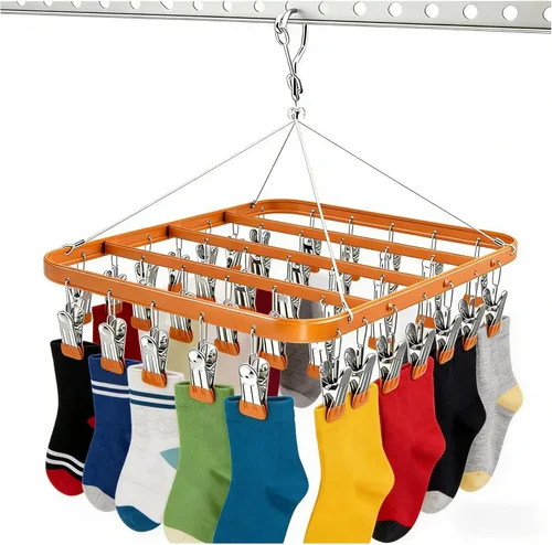 Miniatura 12 de Percha para pantalones de secado de ropa, perchas de metal con 36 clips, resistente al viento, colgador de ropa interior, clip plegable para jeans