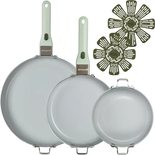 Miniatura 12 de GoodCook Juego de utensilios de cocina de cerámica de 14 piezas con asas extraíbles, ollas y sartenes antiadherentes, aptos para inducción y horno