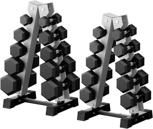 Miniatura 11 de RitFit Juego de mancuernas hexagonales de goma de 250 libras/300 libras/350 libras/550 libras/650 libras con estante de pesas, múltiples opciones