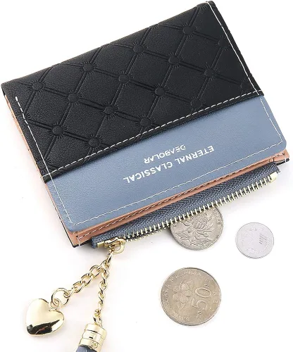 Miniatura 5 de Cartera para mujer, pequeña, compacta, plegable, cartera RFID, tarjetero para tarjetas de crédito, mini cartera de bolsillo plegable