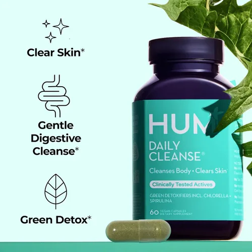 Miniatura 2 de HUM Daily Cleanse Suplementos para el acné para mujeres y hombres, limpieza digestiva suave para soporte de piel clara, zinc, espirulina, clorella
