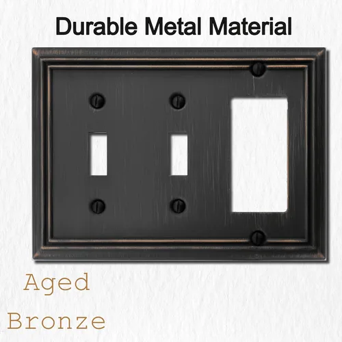 Miniatura 3 de OKAWYC Cubierta de Interruptor de Luz Doble Toggle/Decorador Individual Placa de Pared de Metal Adler, Paquete de 2 Bronce Envejecido 3 Gang