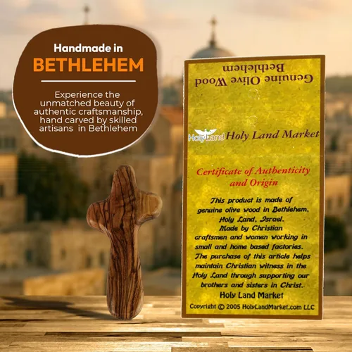 Miniatura 6 de Holy Land Market cruz de mano de madera de olivo con bolsa de regalo de terciopelo, de Belén, Madera, 4 pulgadas