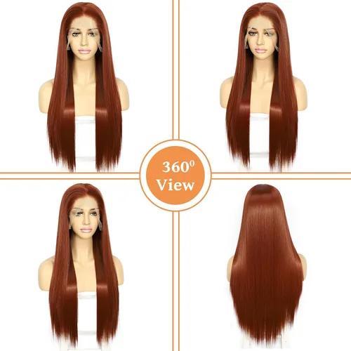 Miniatura 3 de SAPPHIREWIGS Peluca de cabello lacio natural color marrón rojizo #350, sin enredos, línea capilar natural 6 × 13, parte de libertad de encaje