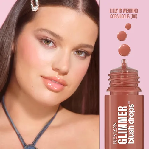Miniatura 2 de Revlon Gotas de Rubor Brillantes, Rubor Líquido para Mejillas, De Líquido a Polvo Aterciopelado, Brillante, Alto Pigmento, 101 Coralicious, 0.32 fl