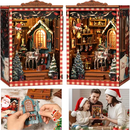 Miniatura 23 de ISSEVE Kit de Rincón de Libros, Rompecabezas de Madera 3D DIY Casa de Muñecas Booknook para Adultos, Kit de Casa en Miniatura Diminuta Decoración