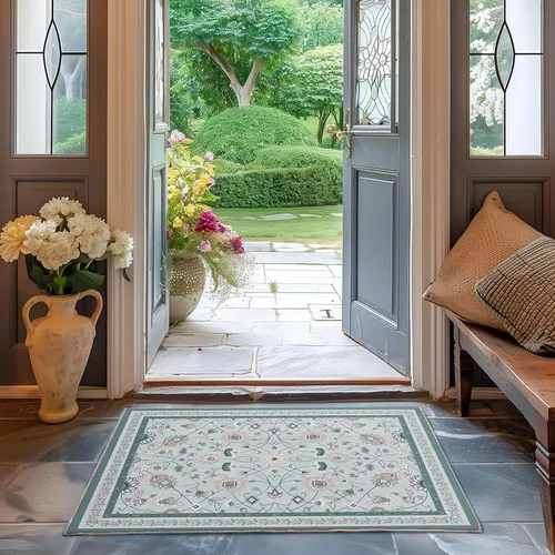 Miniatura 76 de EVERGRACE Alfombras de área para entrada, 2 x 3, de lana sintética, estilo bohemio, floral, para interiores y exteriores, alfombras pequeñas