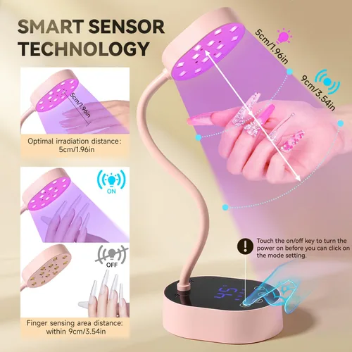 Miniatura 2 de AORAEM Lámpara UV para Uñas, Luz Mini de Cuello de Cisne UV para Uñas de Gel, Lámparas Recargables LED de 36W con 4 Temporizadores y Sensor