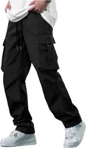 Pantalones cargo casuales para hombre, pantalones de entrenamiento elásticos, pantalones tácticos con cordón y múltiples bolsillos