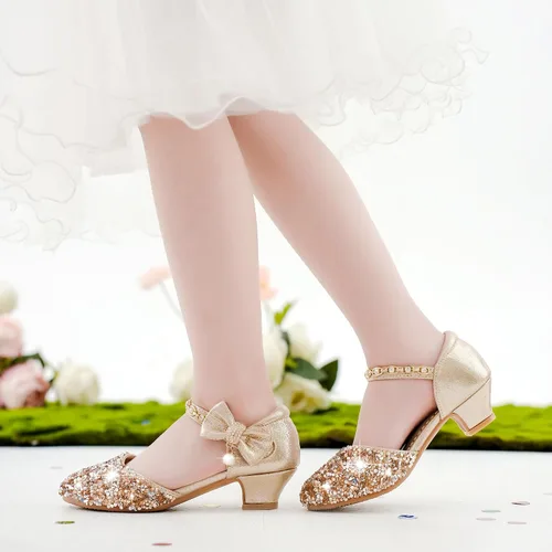 Miniatura 2 de Sandalias para niñas, tacones cerrados, para boda, fiesta, princesa, lazo con lentejuelas para niños pequeños y grandes