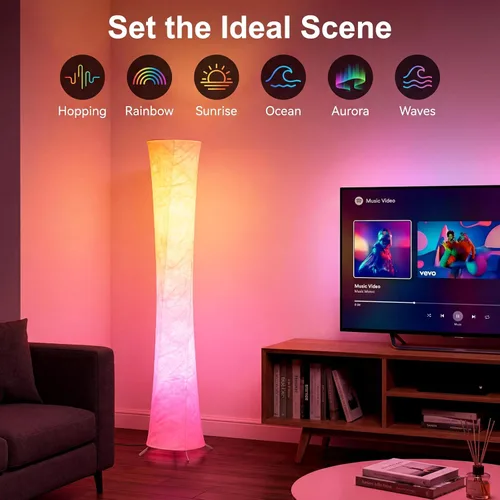 Miniatura 4 de Lámpara de pie RGB, lámpara LED inteligente que cambia de color, sincronización de música, control remoto por aplicación, lámpara de pie de 157 cm