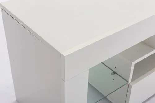 Miniatura 8 de Squireewo Soporte de TV con luces LED de 16 colores, consola multimedia con cajón y estante abierto de vidrio para TV de 60/65/70 pulgadas, centro