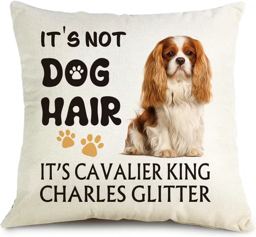 OUZ It's Cavalier King Charles - Funda de almohada con purpurina, no es pelo de perro, divertida funda de almohada, regalo para los amantes de los