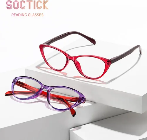 Miniatura 6 de Lentes de lectura de ojo de gato para mujer con bloqueo de luz azul, lectores para mujer 2.75 con bisagras de resorte cómodas, anteojos de diseñador