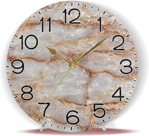 Miniatura 6 de ALAZA Reloj de pared de mármol marrón natural, funciona con pilas, sin tictac, silencioso, de cuarzo, analógico, rústico, rústico, reloj redondo