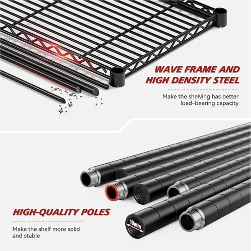Miniatura 8 de REIBII Estantería de Metal de 5 Niveles de Alambre Resistente, Estantes de Almacenamiento, Organizador de Acero Ajustable de Alambre para Cocina