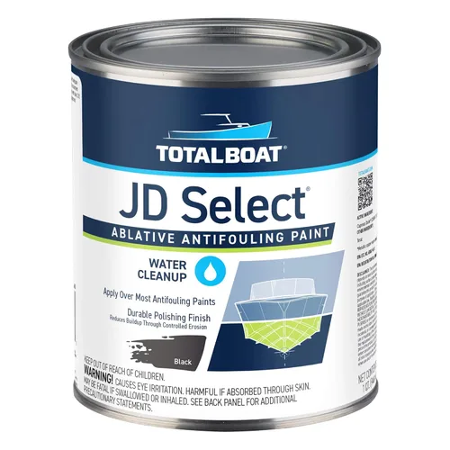 TotalBoat JD Select Pintura antiincrustante ablativa para el fondo de barcos de fibra de vidrio, madera y acero, (negro, cuarto de galón)