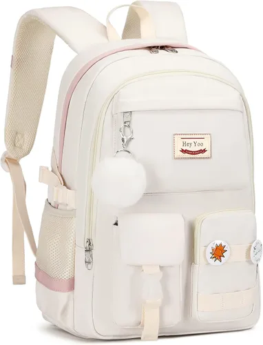 Miniatura 2 de Hey Yoo Mochila para niñas, bolsa de libros, linda mochila escolar universitaria, media escuela primaria para niñas adolescentes, Blanco, L, Lindo