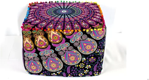 Miniatura 35 de CRAFT KALA Funda de puf tradicional de retazos cuadrados indios, funda para puf de sala de estar india, diseño otomano, decoración otomana, Elefante