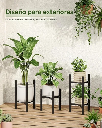 Miniatura 9 de Paquete de 3 soportes para plantas ajustables para interiores, soporte moderno de metal para plantas de interior, soportes resistentes para plantas