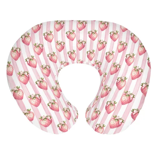 Miniatura 14 de Sweet Strawberry Baby Nursing Pillow Covers for Boy Girl Pastel Strawberries Floral Pink Bows Plaids Nursery Pillowcase for Breastfeeding Pillows