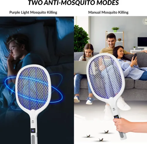 Miniatura 6 de WBM SMART Matamoscas eléctrico 2 en 1, lámpara de trampa de mosquitos y raqueta, matamoscas eléctrico recargable por USB para el hogar y al aire