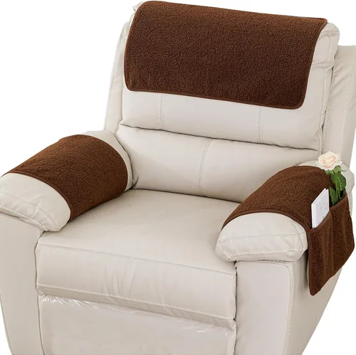 Miniatura 10 de Funda para Reposabrazos, Protector para Silla Reclinable, Protector para Muebles, Bolsillo de Almacenamiento Lateral, Funda Elástica para Beige