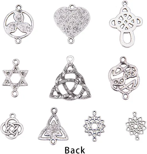 Miniatura 4 de SUNNYCLUE 60 piezas de dijes de conexión de nudo celta, plata antigua, irlandesa, flor wicca, buena suerte, triángulo, corazón, amor, nudos