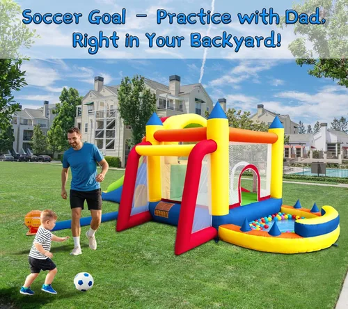 Miniatura 4 de Hongcoral - Castillo inflable de rebote 8 en 1 con soplador, para niños y niños pequeños, saltadores inflables para exteriores e interiores con dos