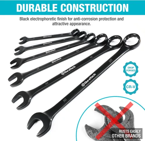 Miniatura 4 de DURATECH Juego de llaves combinadas jumbo, métricas, 6 piezas, 1.378-1.969 in, acero CR-V, revestimiento electroforético negro, con bolsa