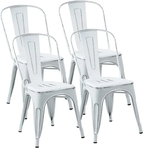 JUMMICO Silla de comedor de metal apilable para interiores y exteriores, sillas vintage industriales, bistró, cocina, cafetería, con respaldo, juego