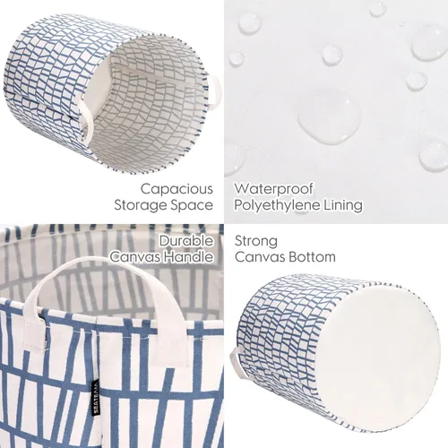 Miniatura 4 de Sea Team - Cesta grande de 19.7 pulgadas, con recubrimiento impermeable, textil de algodón ramio, plegable, cesta para lavandería, cesta cilíndrica
