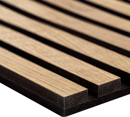 Miniatura 8 de MSI Paquete de 4 paneles de pared de listones de madera acústica para decoración de interiores, paneles de madera estriada 3D que absorben el sonido
