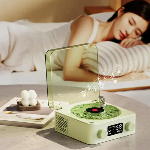 Miniatura 7 de Zunate Waves - Altavoz Bluetooth, tocadiscos vintage con luz ambiental, auxiliar portátil inalámbrico retro para dormir, luz LED recargable