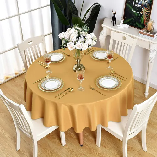 Miniatura 33 de Mantel redondo color crema, impermeable, resistente a las manchas, sin arrugas, poliéster de 210 GSM, lavable, lavable, lavable, para fiestas