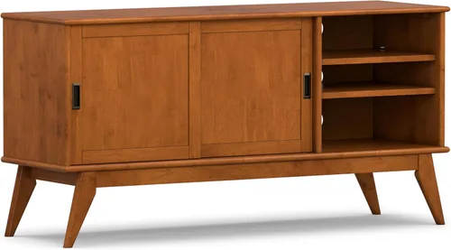 Miniatura 14 de SIMPLIHOME Draper Soporte de TV – Consola baja de madera maciza de 60 pulgadas de ancho en negro, centro de entretenimiento moderno de mediados