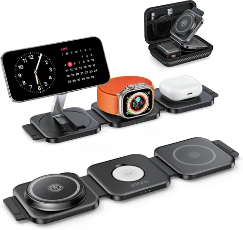Miniatura 9 de Esenciales de viaje para cargador de Apple Watch, estación de carga 3 en 1 para dispositivos Apple, estación de carga inalámbrica plegable