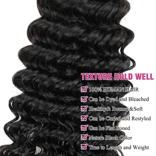Miniatura 4 de Extensiones de cabello humano ondulado profundo, un paquete de 18 pulgadas, cabello brasileño virgen, paquetes de cabello ondulado profundo