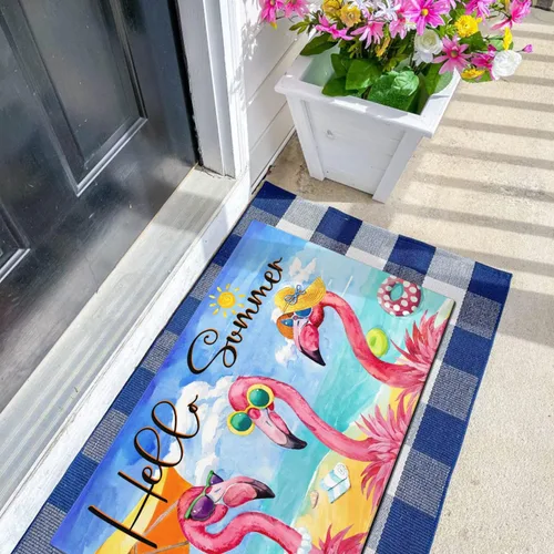 Miniatura 6 de Tapete de verano para puerta de playa, tropical, para interiores y exteriores, antideslizante, con flamenco, entrada, porche, puerta de bienvenida