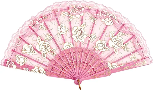 Miniatura 11 de TrendBox - Abanico chino de mano en encaje de rosas, diseño elegante vintage retro, plegable, para damas, para bailes de bola, 1 juego (10 colores)