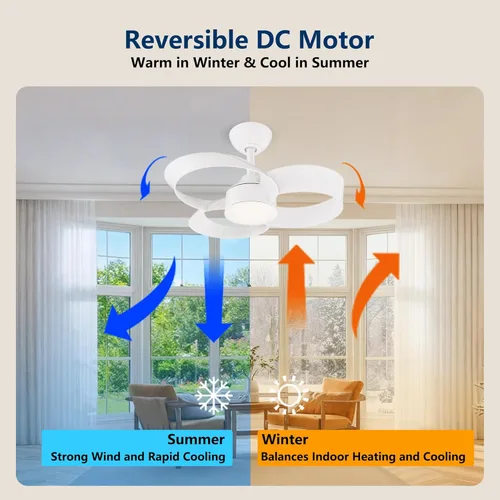 Miniatura 4 de FANX - Ventilador de techo de 22 pulgadas con luz y control remoto, motor CC silencioso, LED regulable, control reversible de 3 velocidades, Amarillo